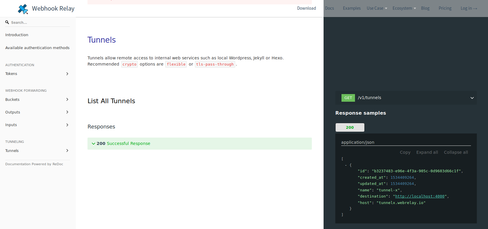 Redoc Webhook Relay API reference