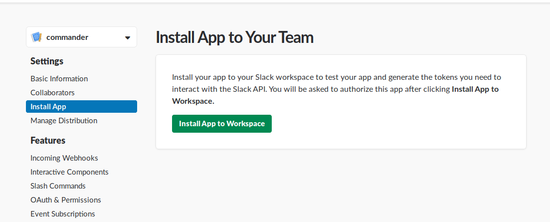 Slack slash command configure