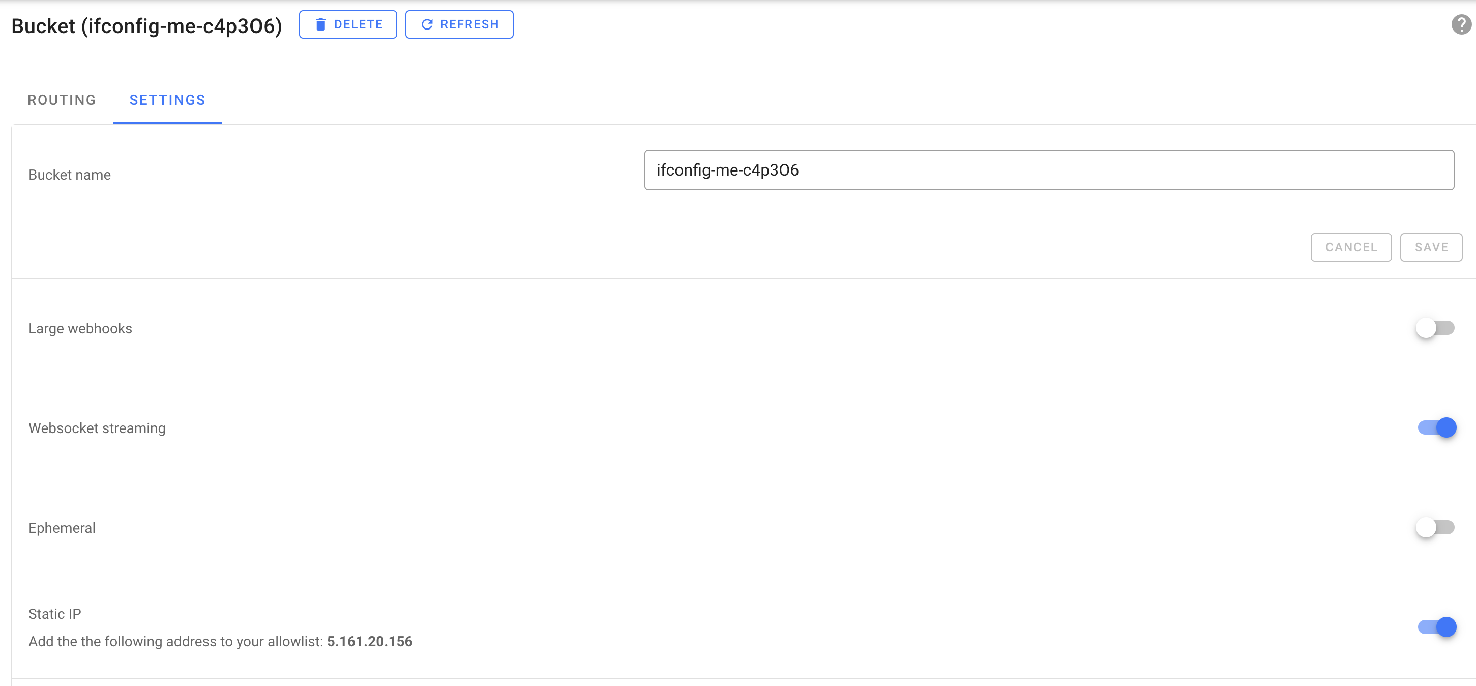 Enable Static IP in Bucket settings