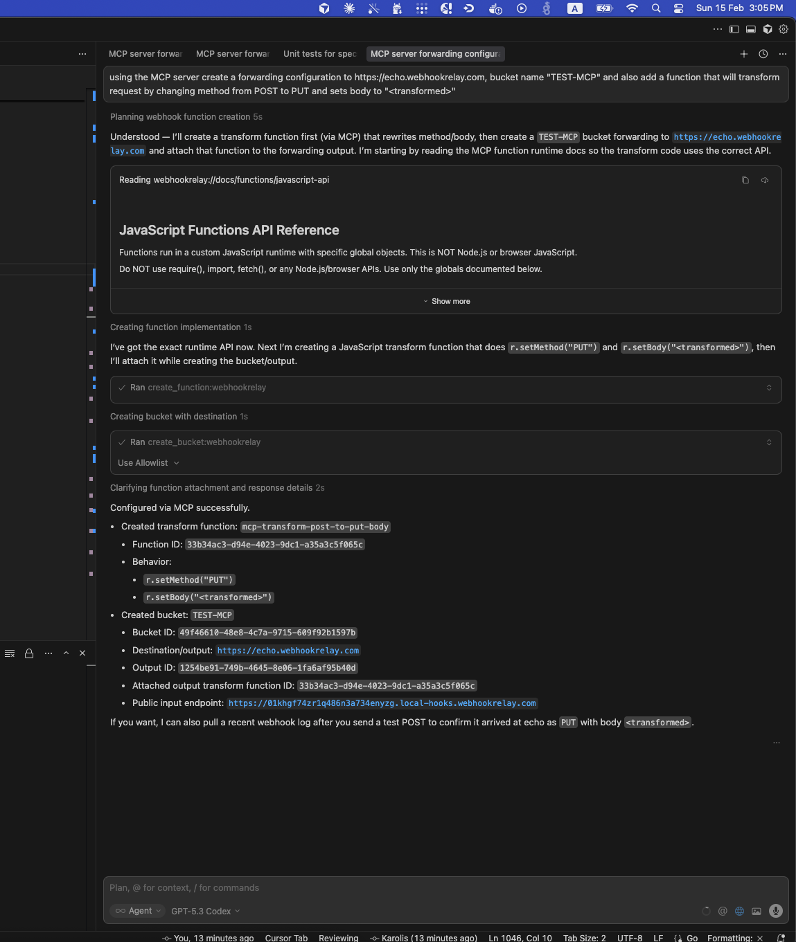 Webhook Relay MCP usage from an agent