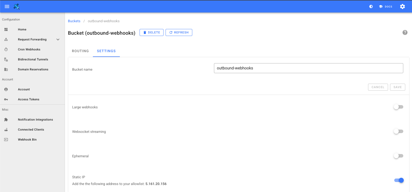 Static outgoing IP configuration