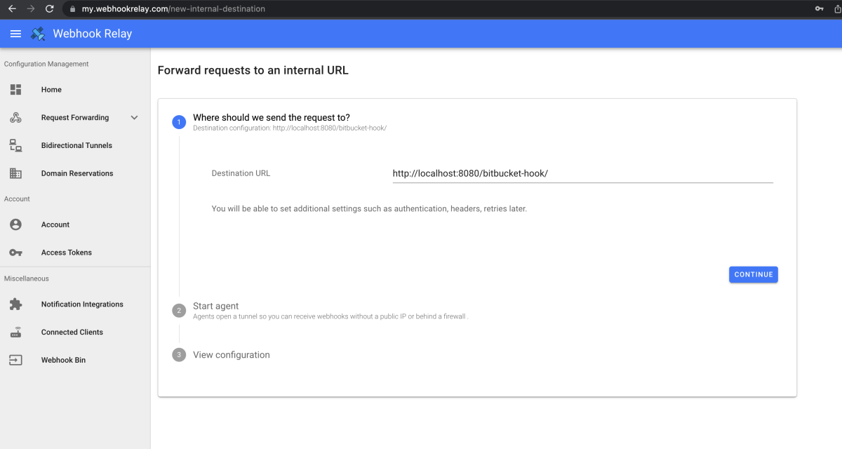 Webhook Relay internal forwarding configuration helper